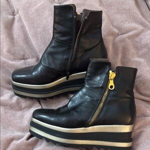 Black Leather Platform Ankle Boots